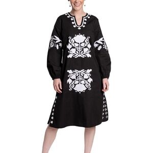 Frances Valentine Kris Cotton Midi Dress Black and White Embroidered Dress XS